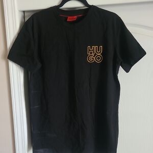 HUGO Black Short-Sleeve Tee with Yellow Outline Logo